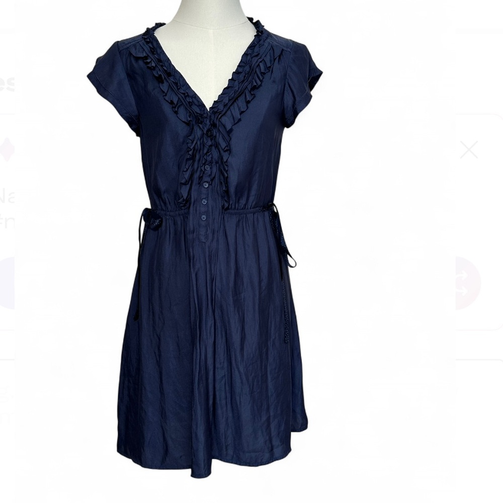 American Eagle Retro-Inspired Ruffle Navy Blue Mini Dress - Size Small